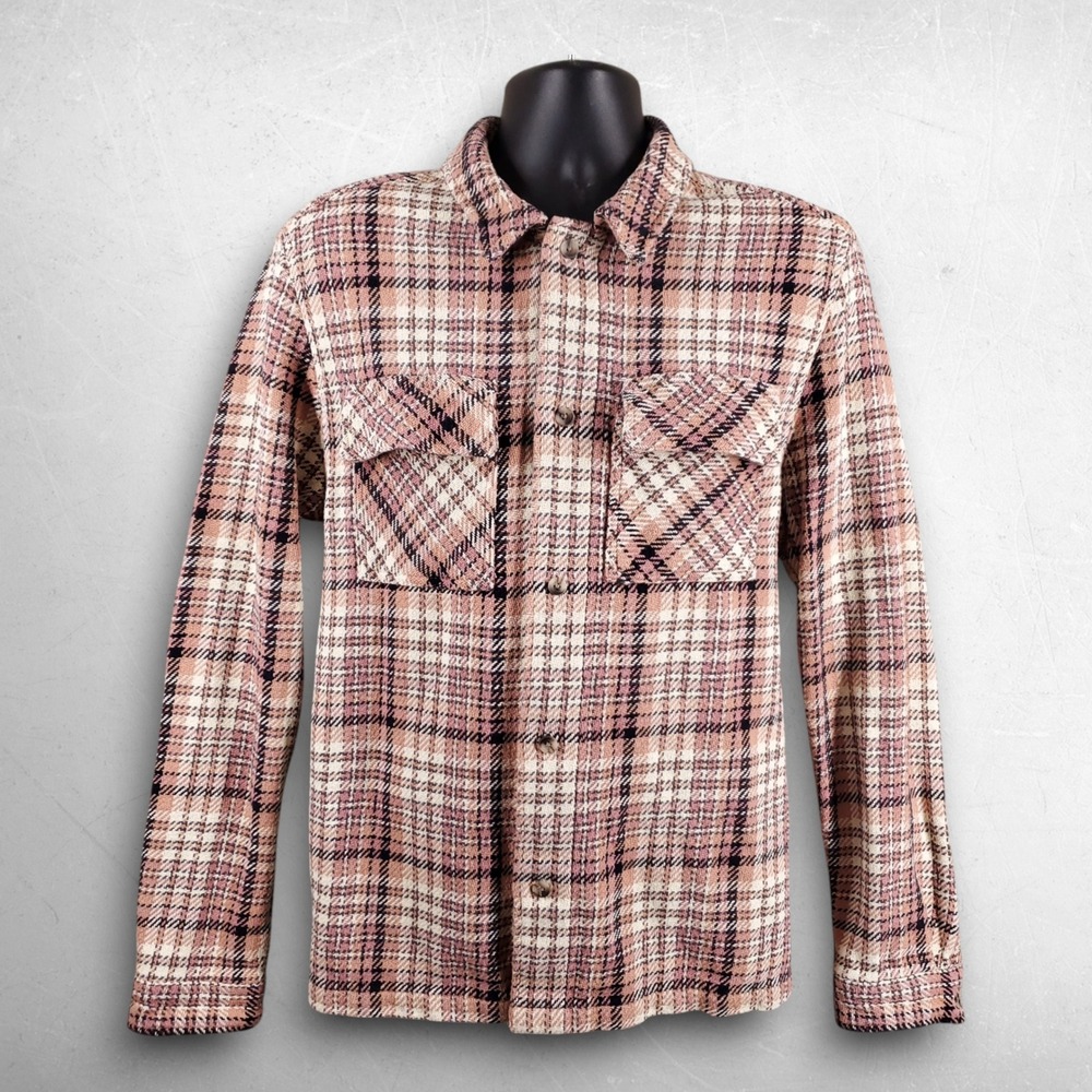Topman Tweed Overshirt Shacket Men L Pink Plaid Gorpcore Casual Grunge Textured
